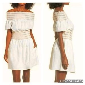 NWT Rachel Antonoff Logan Dress Off the Shoulder Ivory Smocked Mini M Party Chic